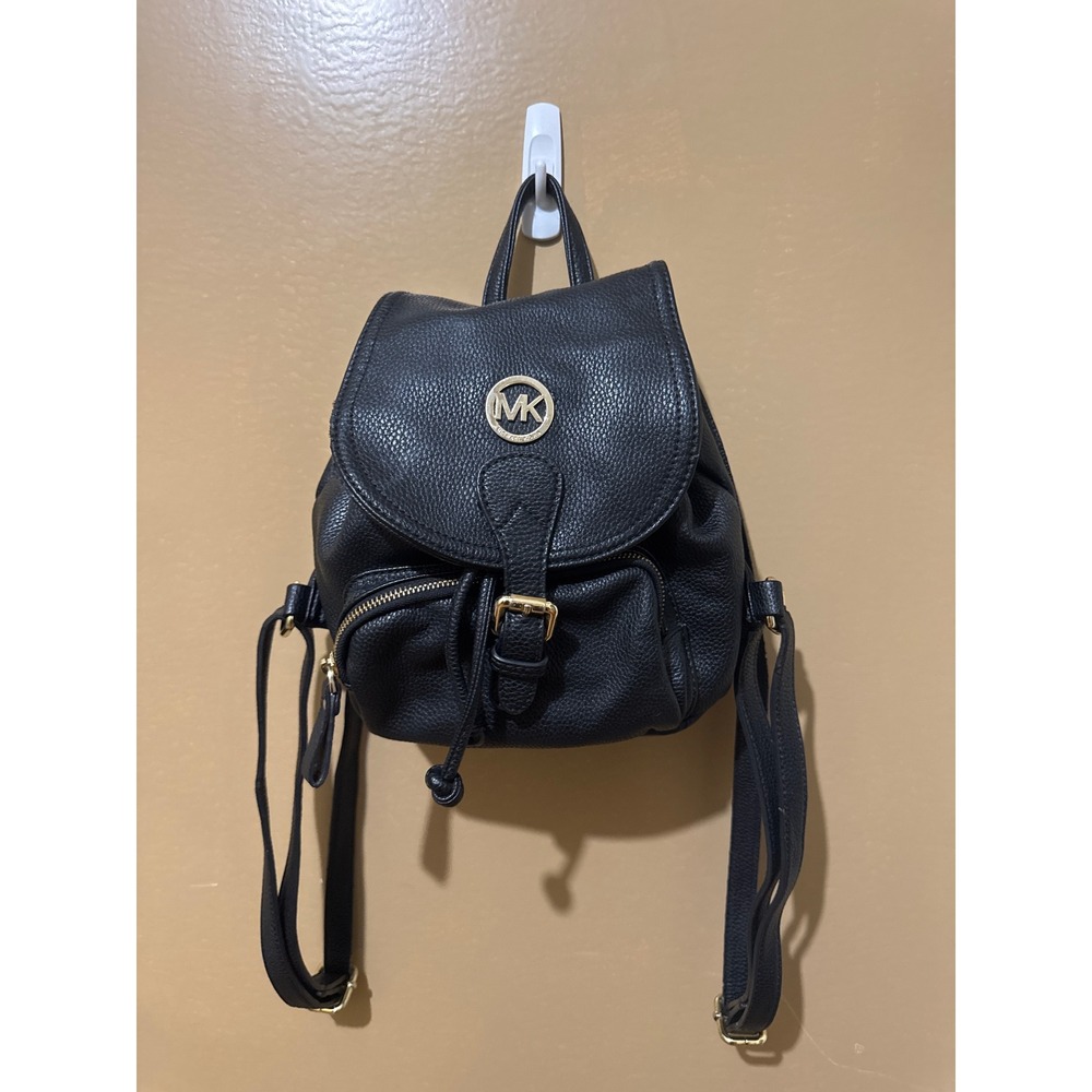 Michael Kors Mini Backpack Women Small Black Faux Leather Gold Tone Flawed